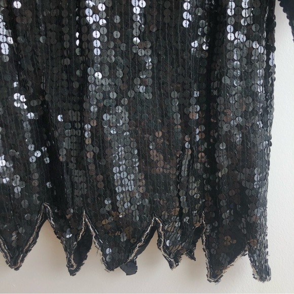 VTG ROYAL FEELINGS blouse Silk Bead sequin Black Silver DYNASTY SZ M 80s Formal - Picture 7 of 13
